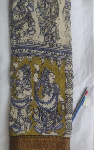 Kalamkari Silk Saree With Zari Border