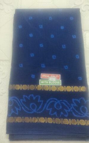 Sungudi Wax Print Premium Cotton Saree With Blouse