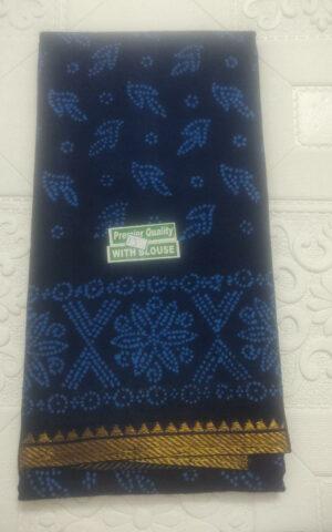 Sungudi Wax Print Premium Cotton Saree With Blouse