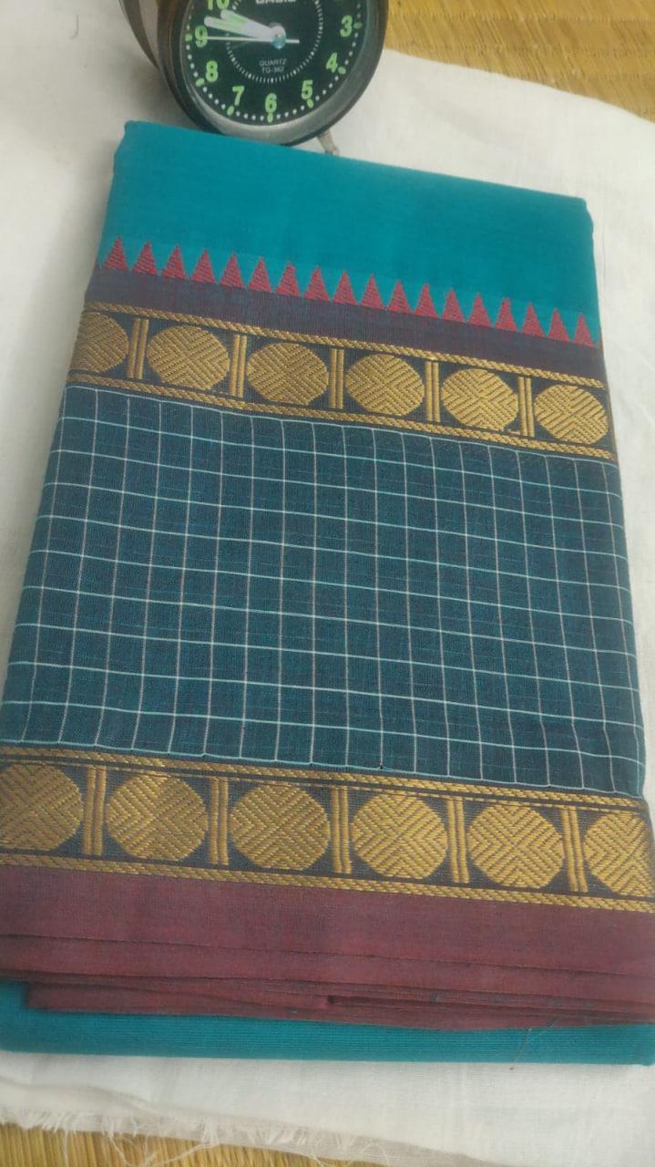Chettinad Checkered Border Pure Cotton Saree
