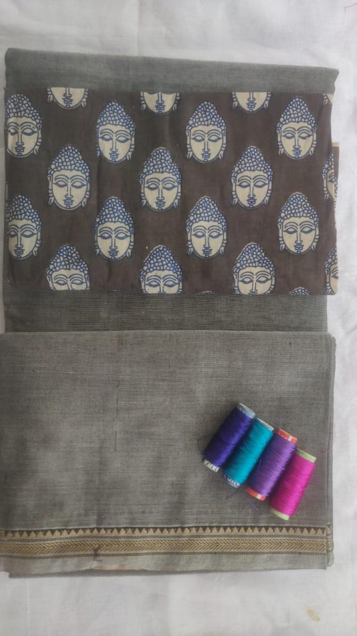 Narayanpet Handloom Cotton Saree With Kalamkari Blouse