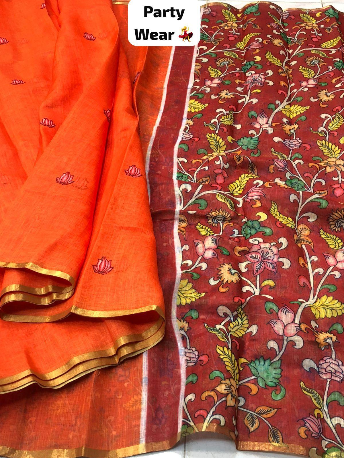 Kalamkari Printed Linen Saree