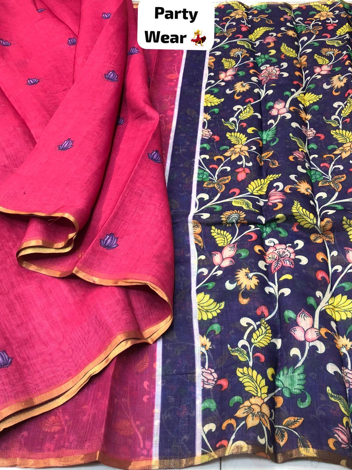 Kalamkari Printed Linen Saree