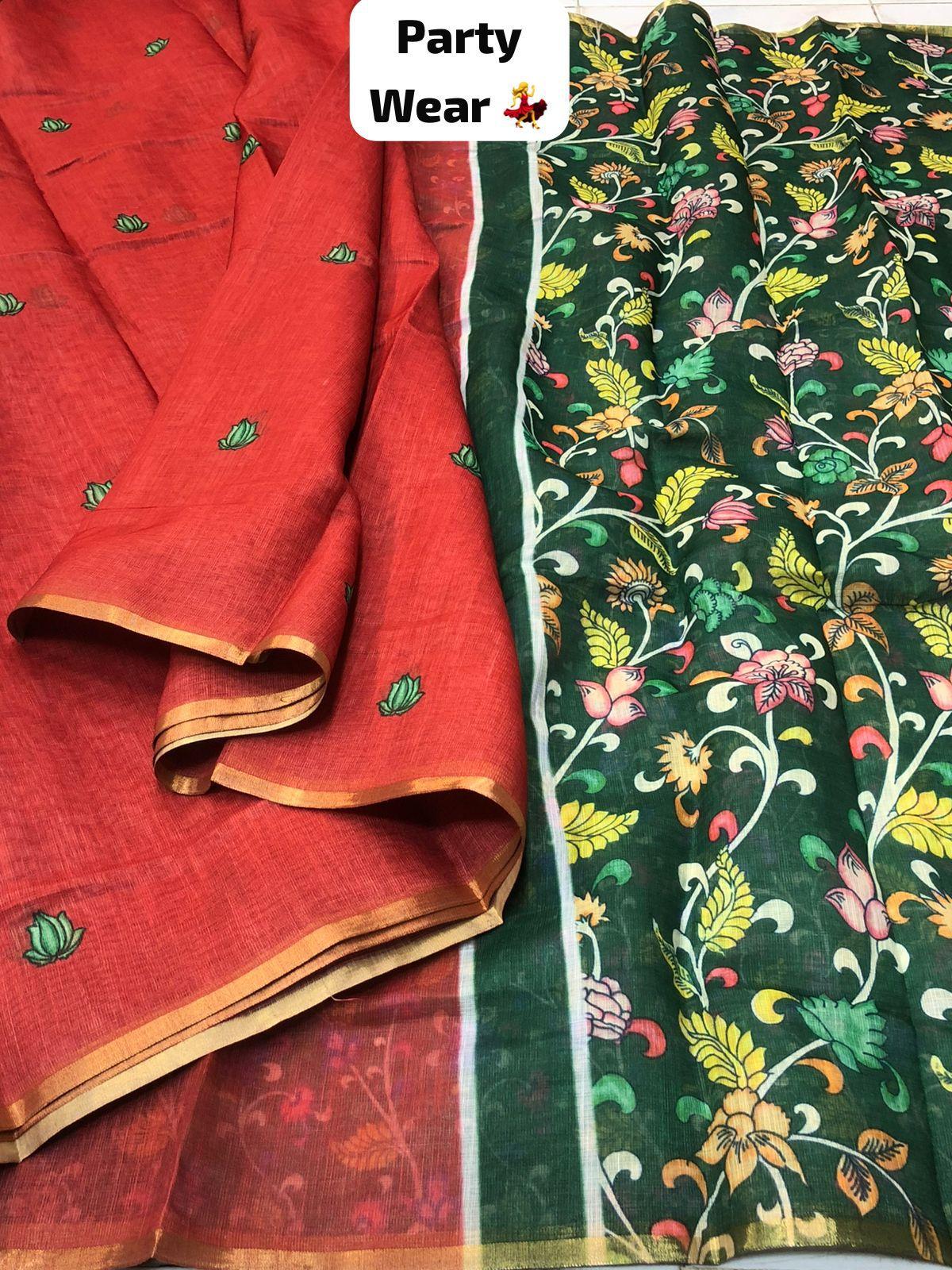 Kalamkari Printed Linen Saree